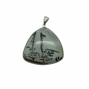 Eched Stone Pendant Hand Crafted Misty Trees 925 Marked Statement